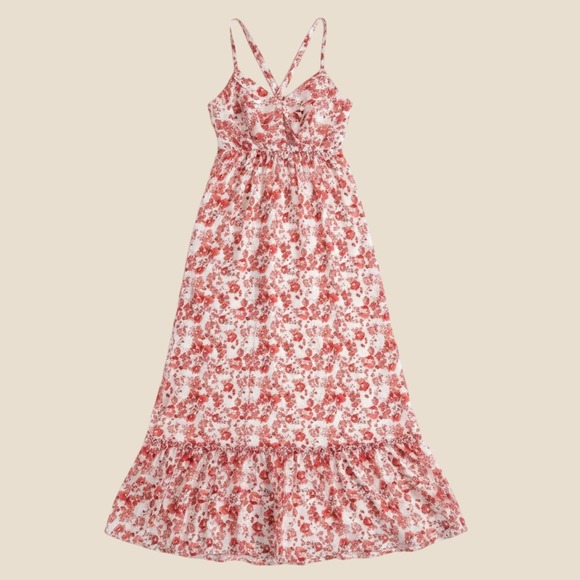 Lulus Dresses & Skirts - LULU'S Maxi Dress Red White V-Neck Ruffle Hem Sleeveless Backless Summer Gown